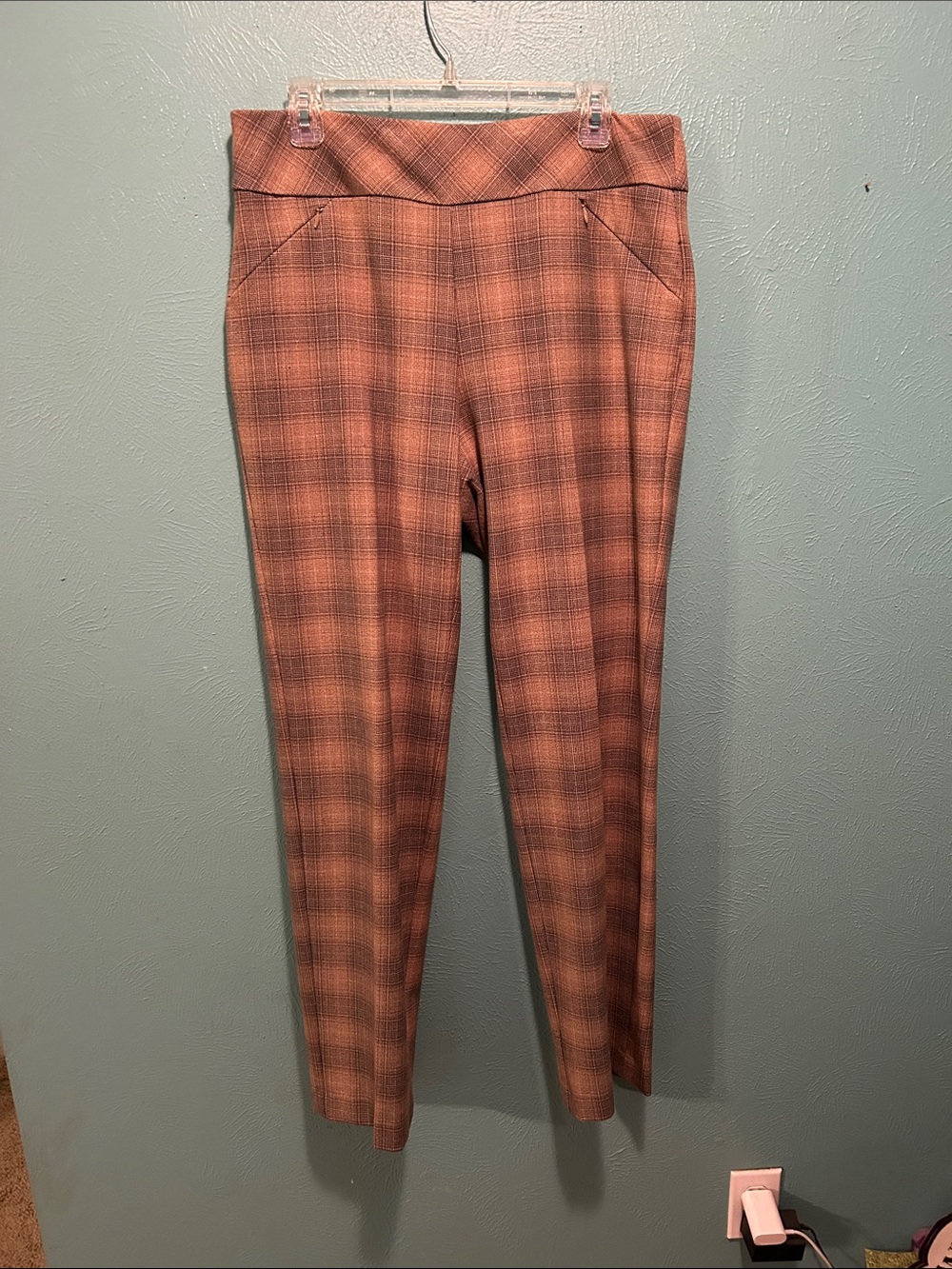 Investments Plaid Straight-Leg Pants in Rust and Gray